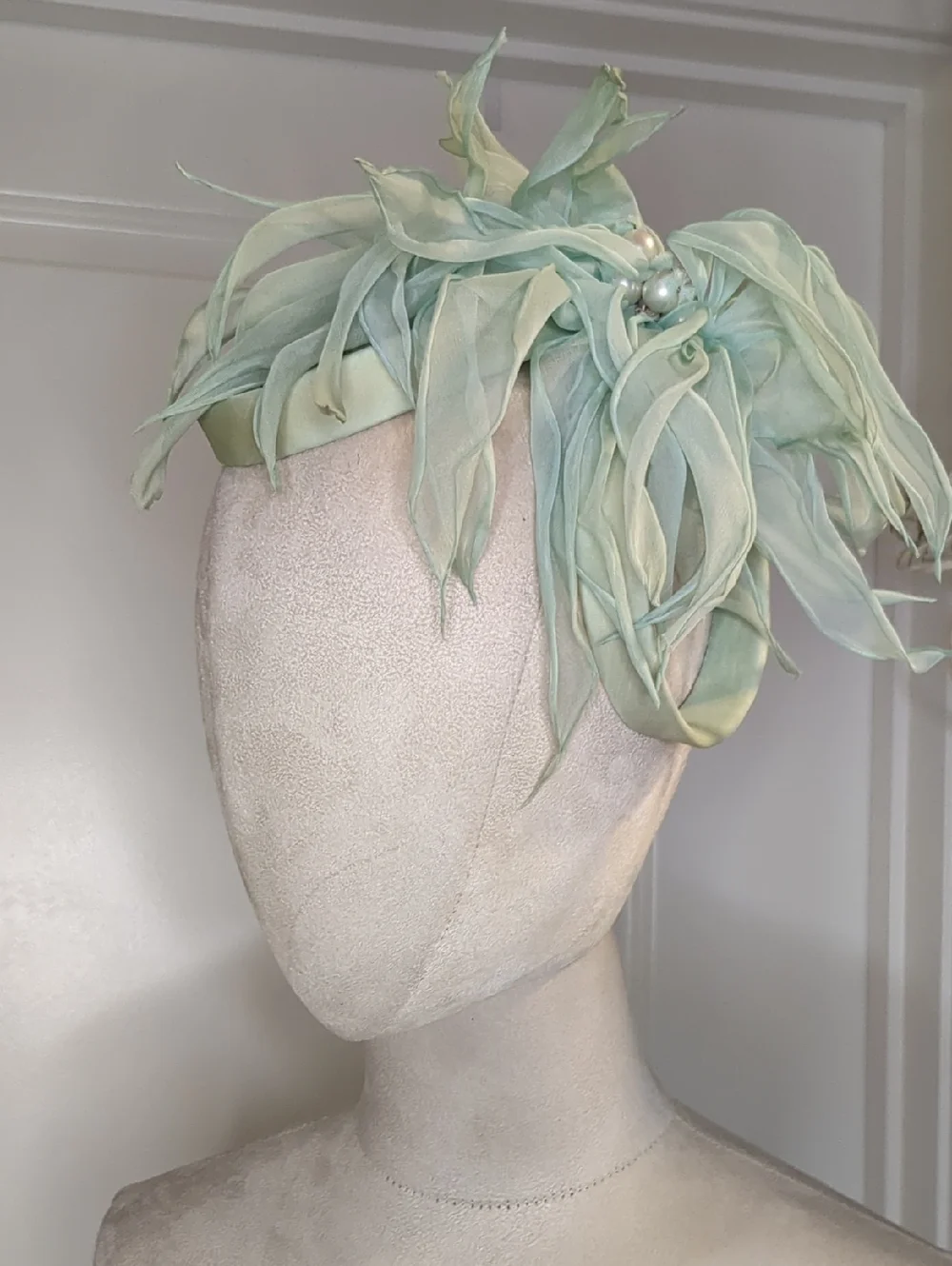 Vintage 40s To 50s Peg Wolfington Fascinator Hat Mint Blue Sheer Chiffon